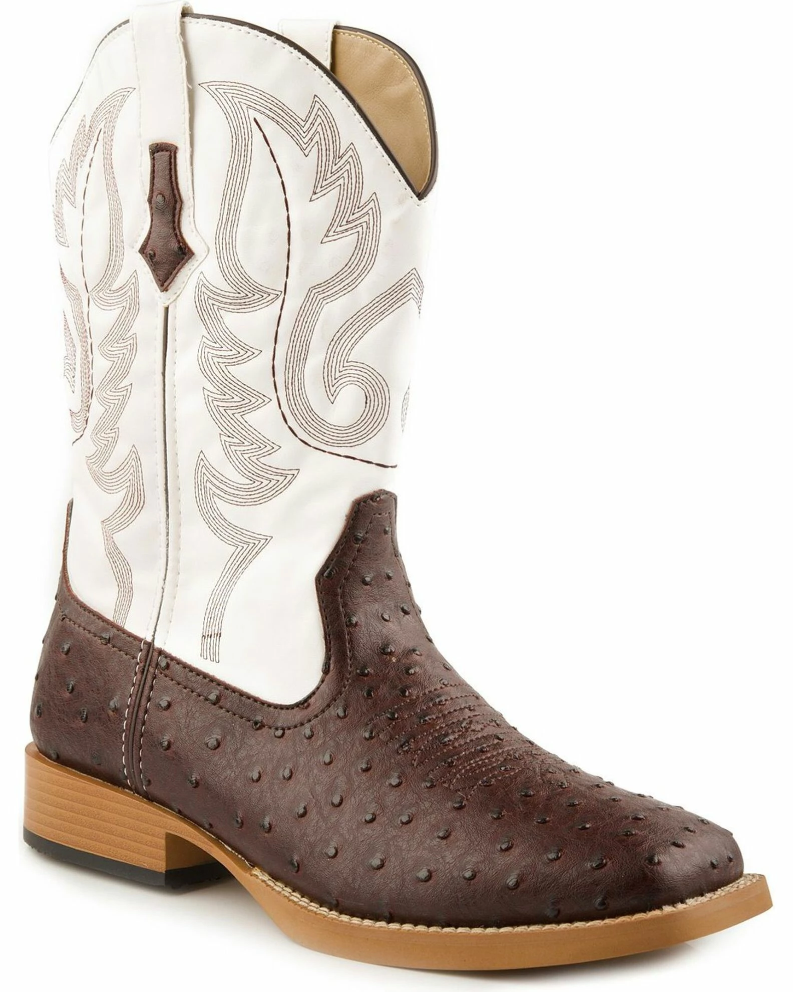 Roper Men's Ostrich Print Western Boots Brown 3 Roper Men's Ostrich Print Western Boots Brown
