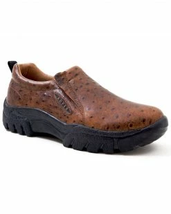 Roper Performance Ostrich Print Slip-On Shoes - Round Toe For Men's Light Brown