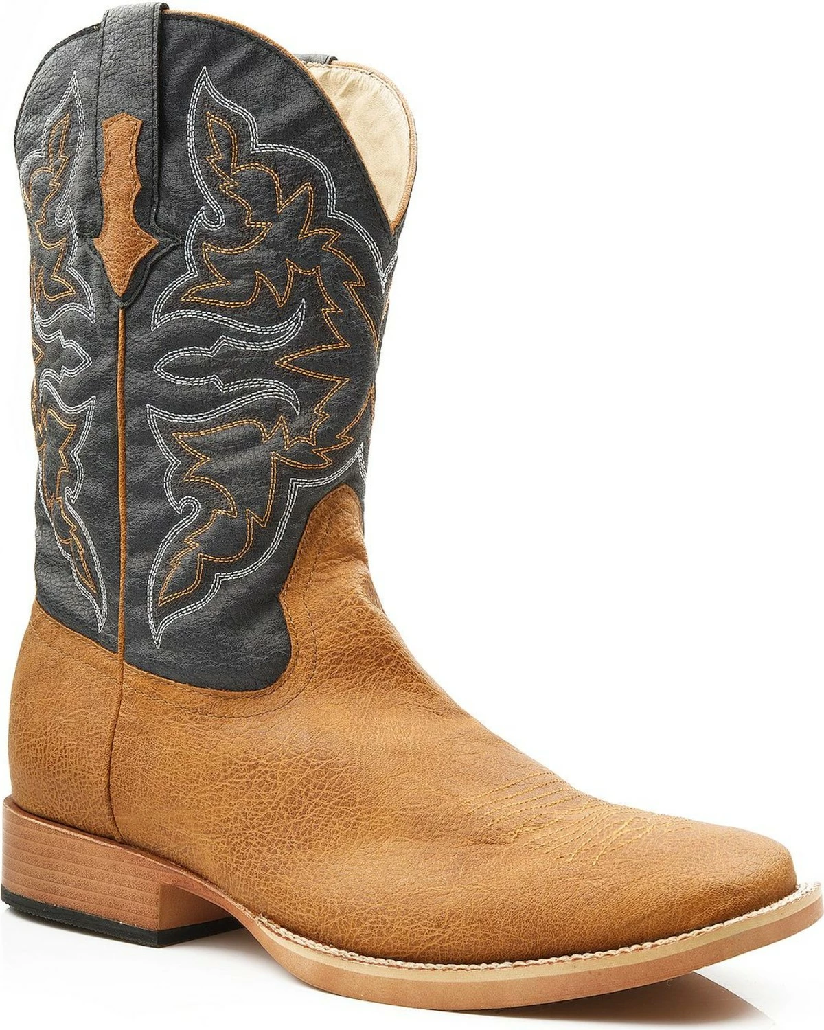 Roper Men's Faux Leather Cowboy Boots - Square Toe Tan 4 Roper Men's Faux Leather Cowboy Boots - Square Toe Tan - Image 2