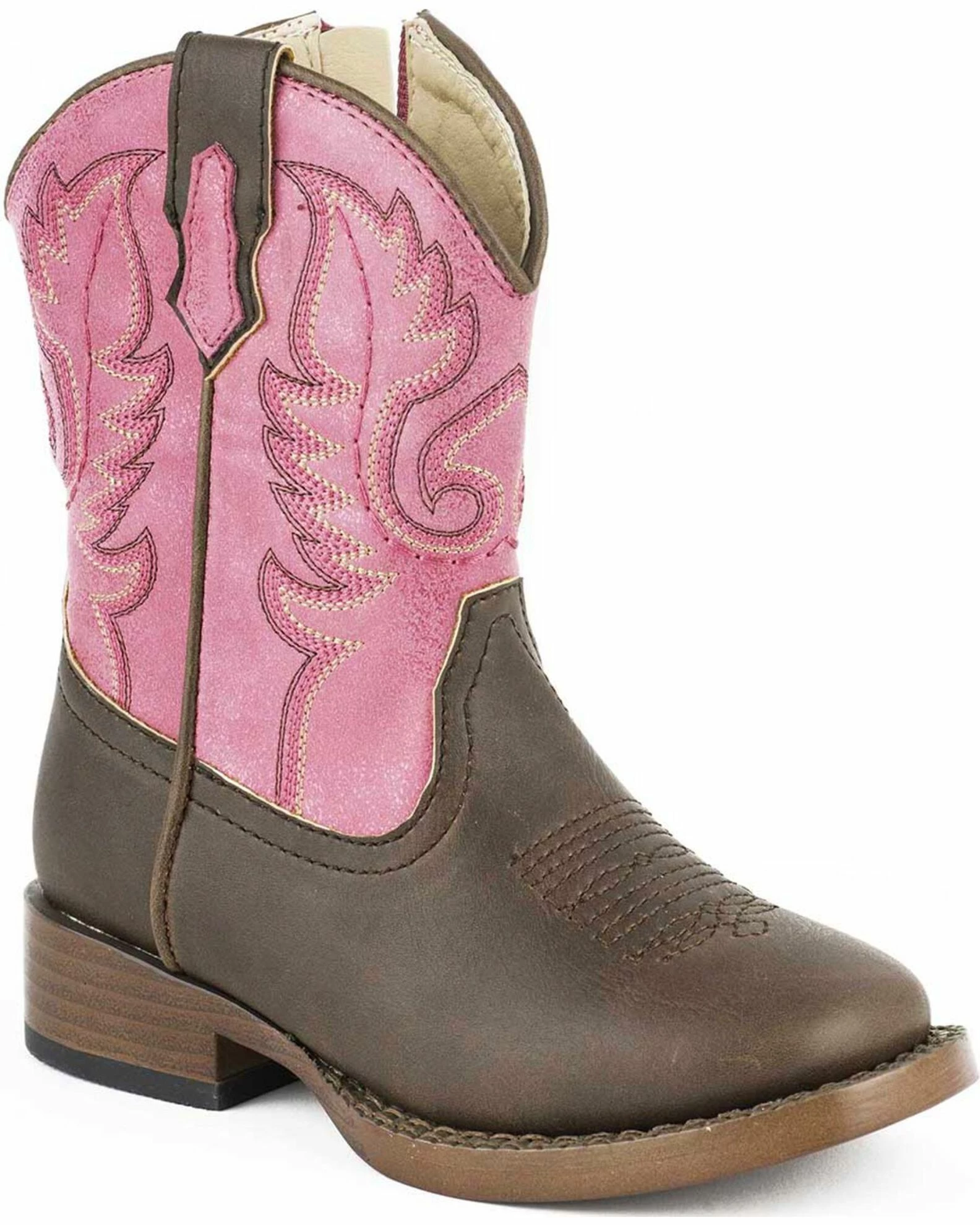 Roper Toddler Girls' Pink Full-Grain Leather Western Boots - Square Toe For Toddler-Girls' 3 Roper Toddler Girls' Pink Full-Grain Leather Western Boots - Square Toe For Toddler-Girls'