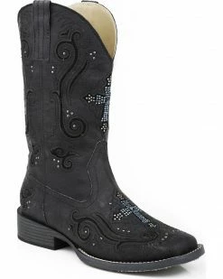 Roper Women's Bling Crystal Cross Faux Leather Western Boots Black 7 Roper Women's Bling Crystal Cross Faux Leather Western Boots Black -Roper Shop 0454H5 89 P1