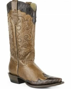 Roper Women's Faux Sea Turtle Wingtip Cowgirl Boots - Snip Toe Brown