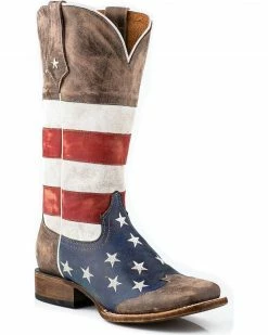 Roper Distressed American Flag Cowgirl Boots - Square Toe For Women's Brown