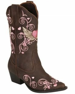 Roper Kid's Winged Heart Western Boots For Girls' Brown