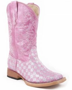 Roper Kid's Checkered Western Boots For Girls' Pink