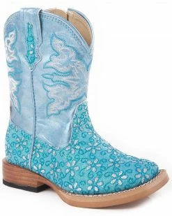 Roper Infant's Floral Glitter Western Boots For Toddler-Girls' Blue