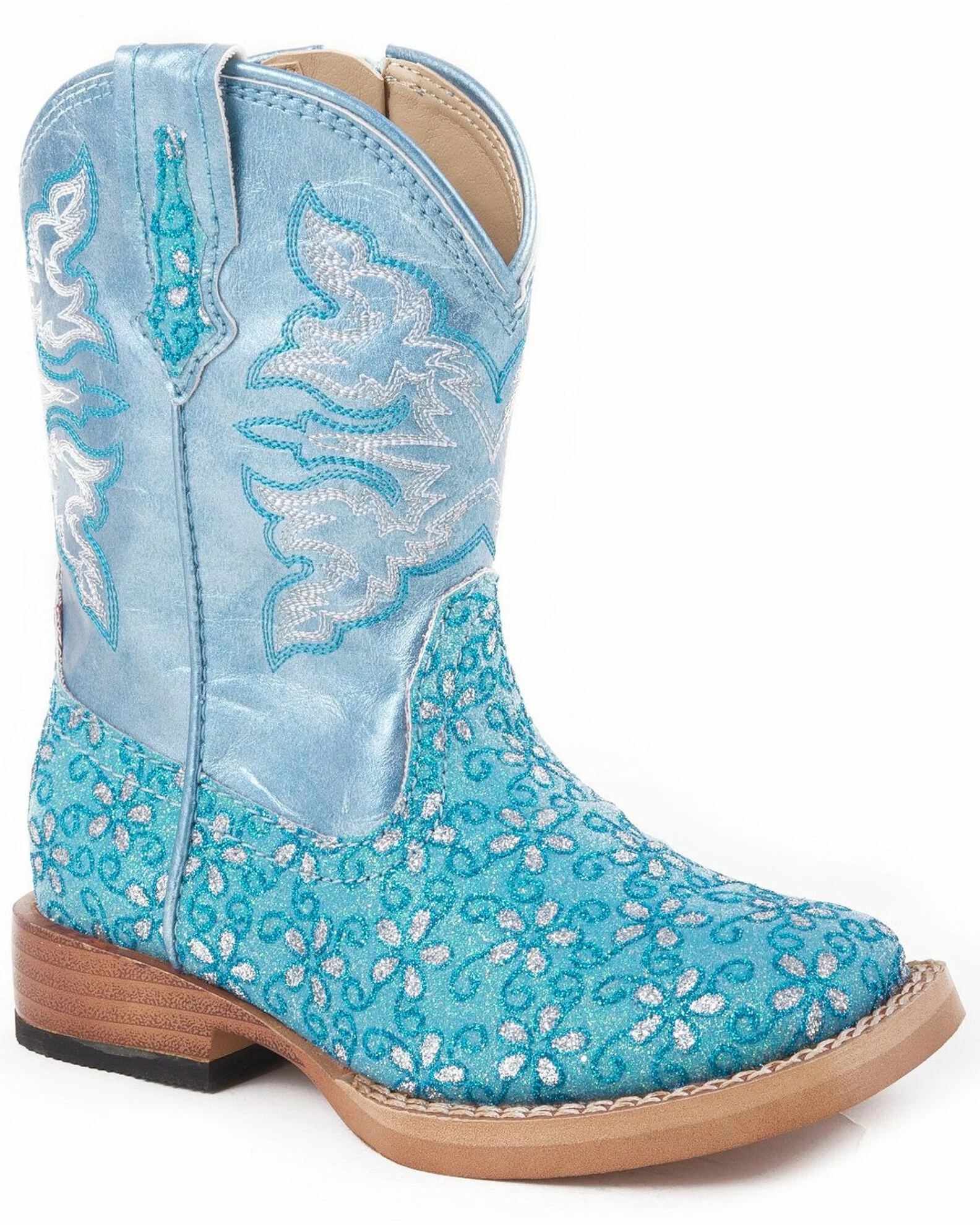 Roper Infant's Floral Glitter Western Boots For Toddler-Girls' Blue 3 Roper Infant's Floral Glitter Western Boots For Toddler-Girls' Blue