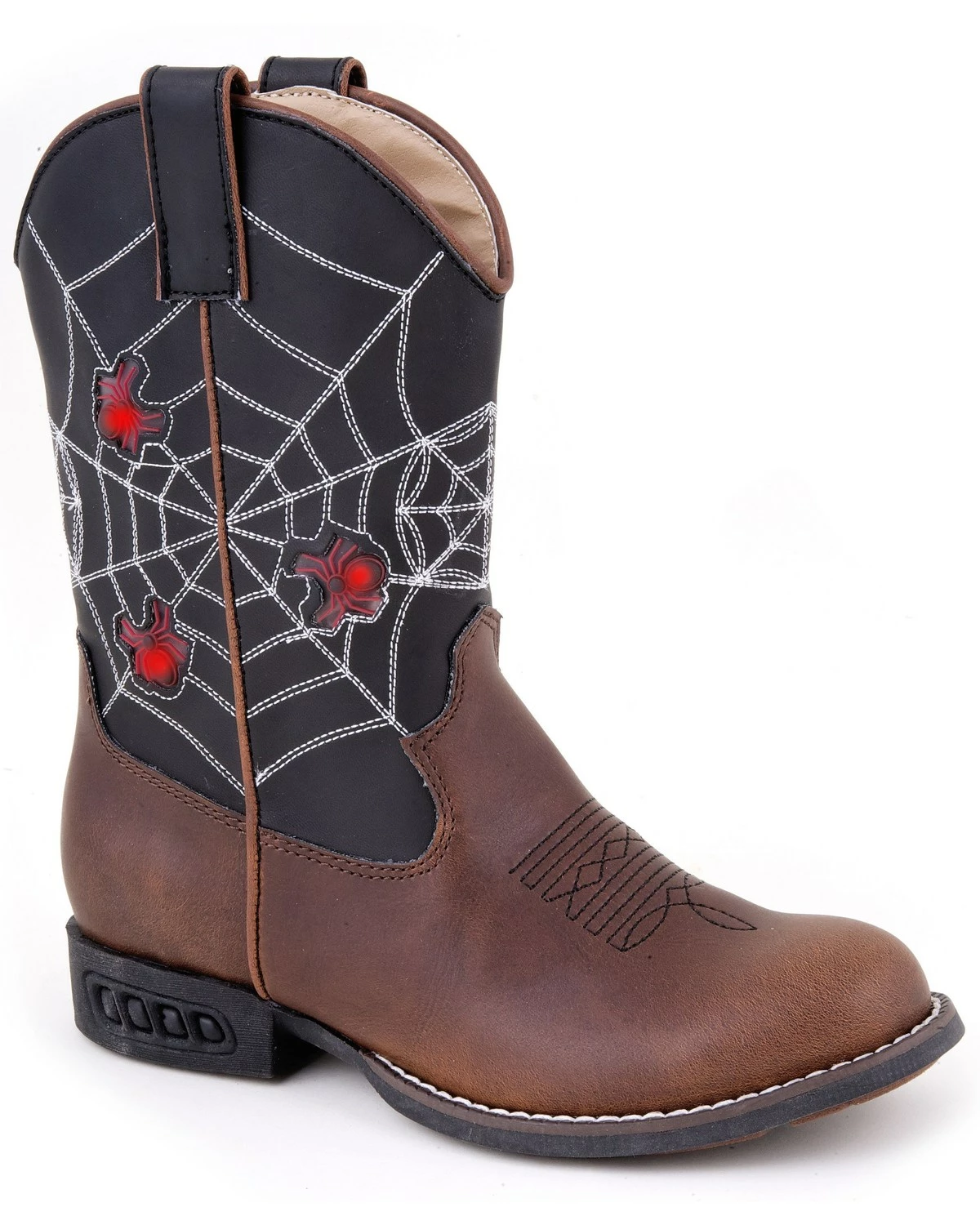 Roper Kid's Light Up Spider Web Western Boots For Boys' Brown 4 Roper Kid's Light Up Spider Web Western Boots For Boys' Brown - Image 2