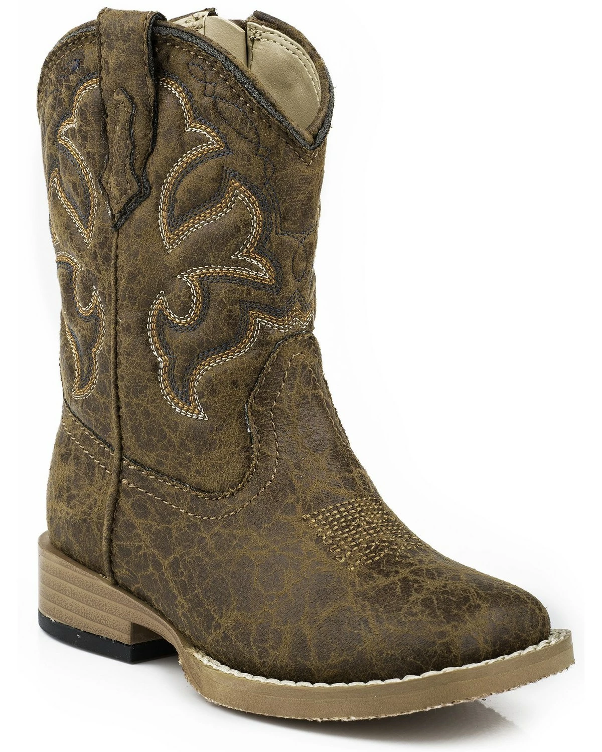 Roper Toddler Boys' Distressed Faux Leather Cowboy Boots - Square Toe For Toddler-Boys' Tan 4 Roper Toddler Boys' Distressed Faux Leather Cowboy Boots - Square Toe For Toddler-Boys' Tan - Image 2