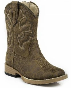 Roper Toddler Boys' Distressed Faux Leather Cowboy Boots - Square Toe For Toddler-Boys' Tan