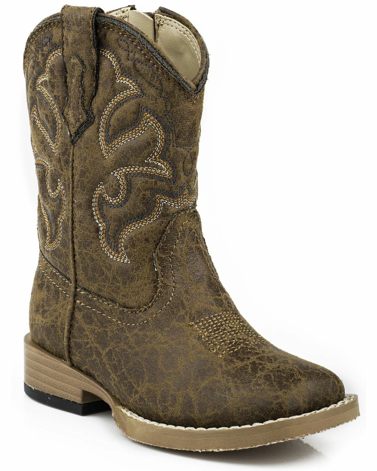 Roper Toddler Boys' Distressed Faux Leather Cowboy Boots - Square Toe For Toddler-Boys' Tan 3 Roper Toddler Boys' Distressed Faux Leather Cowboy Boots - Square Toe For Toddler-Boys' Tan