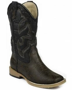 Roper Youth Boys' Distressed Faux Leather Cowboy Boots - Square Toe Dark Brown 9 Roper Youth Boys' Distressed Faux Leather Cowboy Boots - Square Toe Dark Brown -Roper Shop 053F81 42 P1