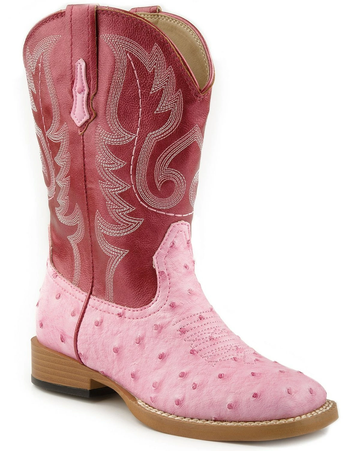 Roper Girls' Ostrich Print Cowgirl Boots - Square Toe Pink 4 Roper Girls' Ostrich Print Cowgirl Boots - Square Toe Pink - Image 2