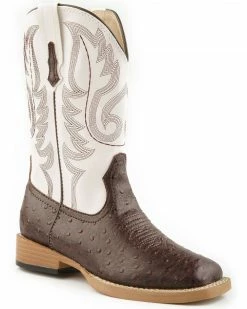 Roper Kid's Ostrich Print Western Boots For Boys' Brown