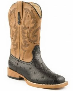 Roper Kid's Ostrich Print Western Boots For Boys' Brown 7 Roper Kid's Ostrich Print Western Boots For Boys' Brown -Roper Shop 053H35 89 P1