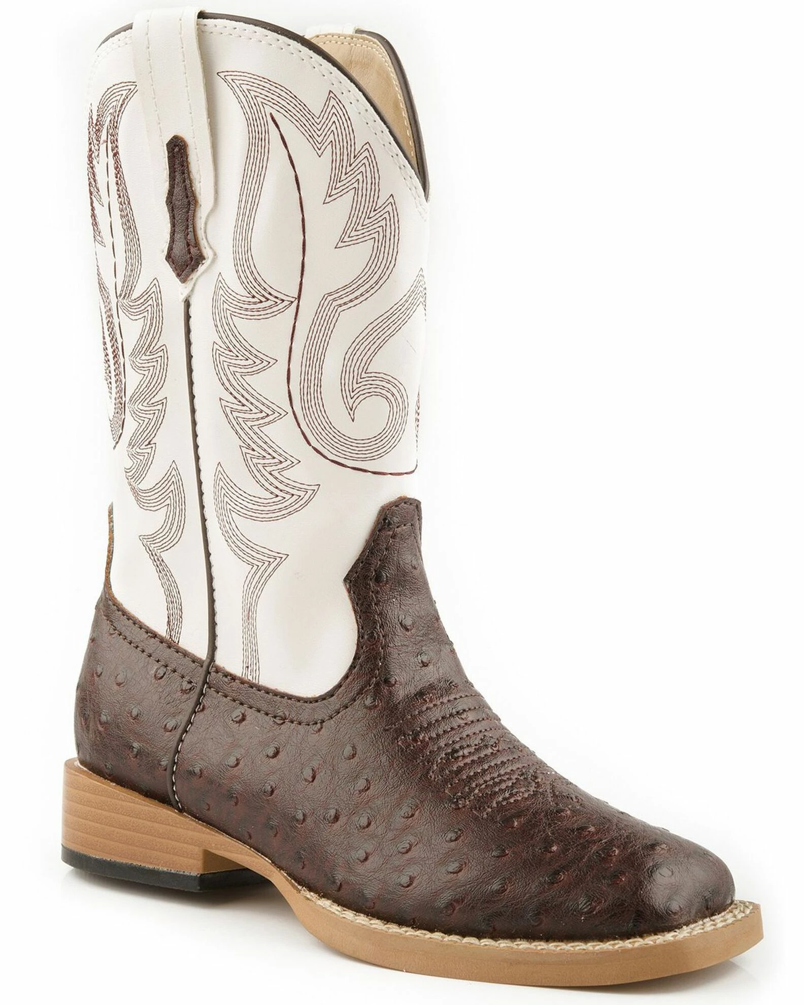 Roper Kid's Ostrich Western Boots For Youth Girls' Brown 3 Roper Kid's Ostrich Western Boots For Youth Girls' Brown