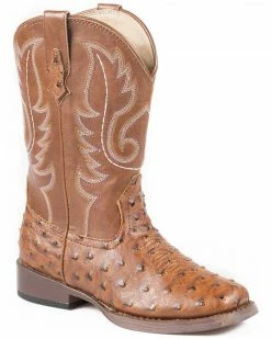 Roper Boys' Ostrich Print Cowboy Boots - Square Toe Turquoise