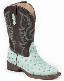 Roper Boys' Ostrich Print Cowboy Boots - Square Toe Turquoise 7 Roper Boys' Ostrich Print Cowboy Boots - Square Toe Turquoise -Roper Shop 053K36 64 P1