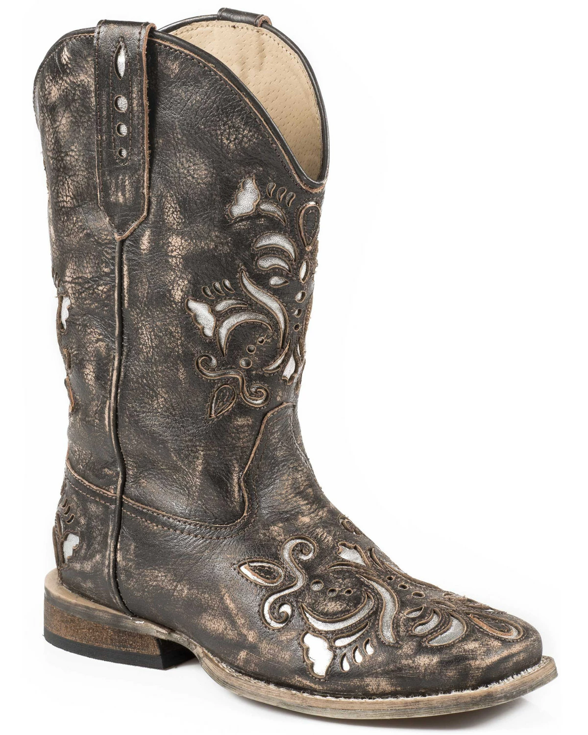 Roper Girls' Belle Silver Underlay Cowgirl Boots - Square Toe Brown 4 Roper Girls' Belle Silver Underlay Cowgirl Boots - Square Toe Brown - Image 2