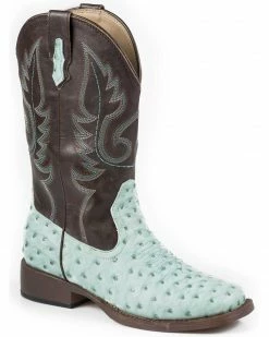 Roper Youth Boys' Ostrich Print Cowboy Boots - Square Toe Tan -Roper Shop 053K56 64 P1