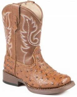 Roper Toddler Ostrich Print Cowboy Boots - Square Toe For Toddler-Boys' Turquoise