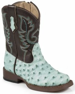 Roper Toddler Ostrich Print Cowboy Boots - Square Toe For Toddler-Boys' Turquoise -Roper Shop 053K59 64 P1
