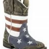 Roper Toddler Boys' American Flag Inside Zip Cowboy Boots - Square Toe For Toddler-Boys' Dark Brown
