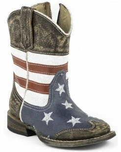 Roper Toddler Boys' American Flag Inside Zip Cowboy Boots - Square Toe For Toddler-Boys' Dark Brown
