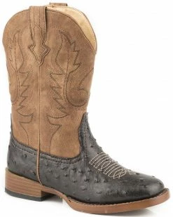 Roper Youth Boys' Brown Faux Ostrich Print Cowboy Boots - Square Toe 5 Roper Youth Boys' Brown Faux Ostrich Print Cowboy Boots - Square Toe -Roper Shop 053U21 41 P1 1