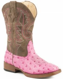 Roper Shop 33 Roper Youth Girls' Pink Faux Ostrich Print Cowgirl Boots - Square Toe