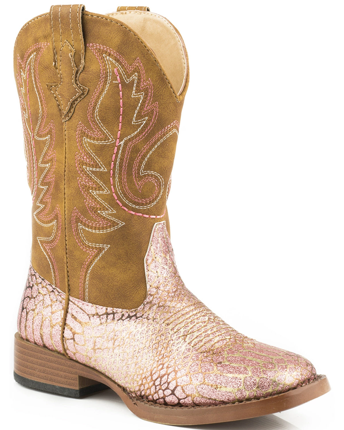 Roper Youth Girls' Pink 'n Gold Glitter Cowgirl Boots - Square Toe 4 Roper Youth Girls' Pink 'n Gold Glitter Cowgirl Boots - Square Toe - Image 2