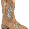 Roper Girls' Tan And Turquoise Glitter Breeze Cowgirl Boots - Square Toe 