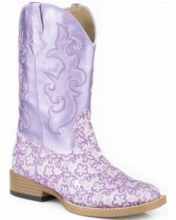 Roper Kid's Floral Glitter Western Boots For Girls' Purple