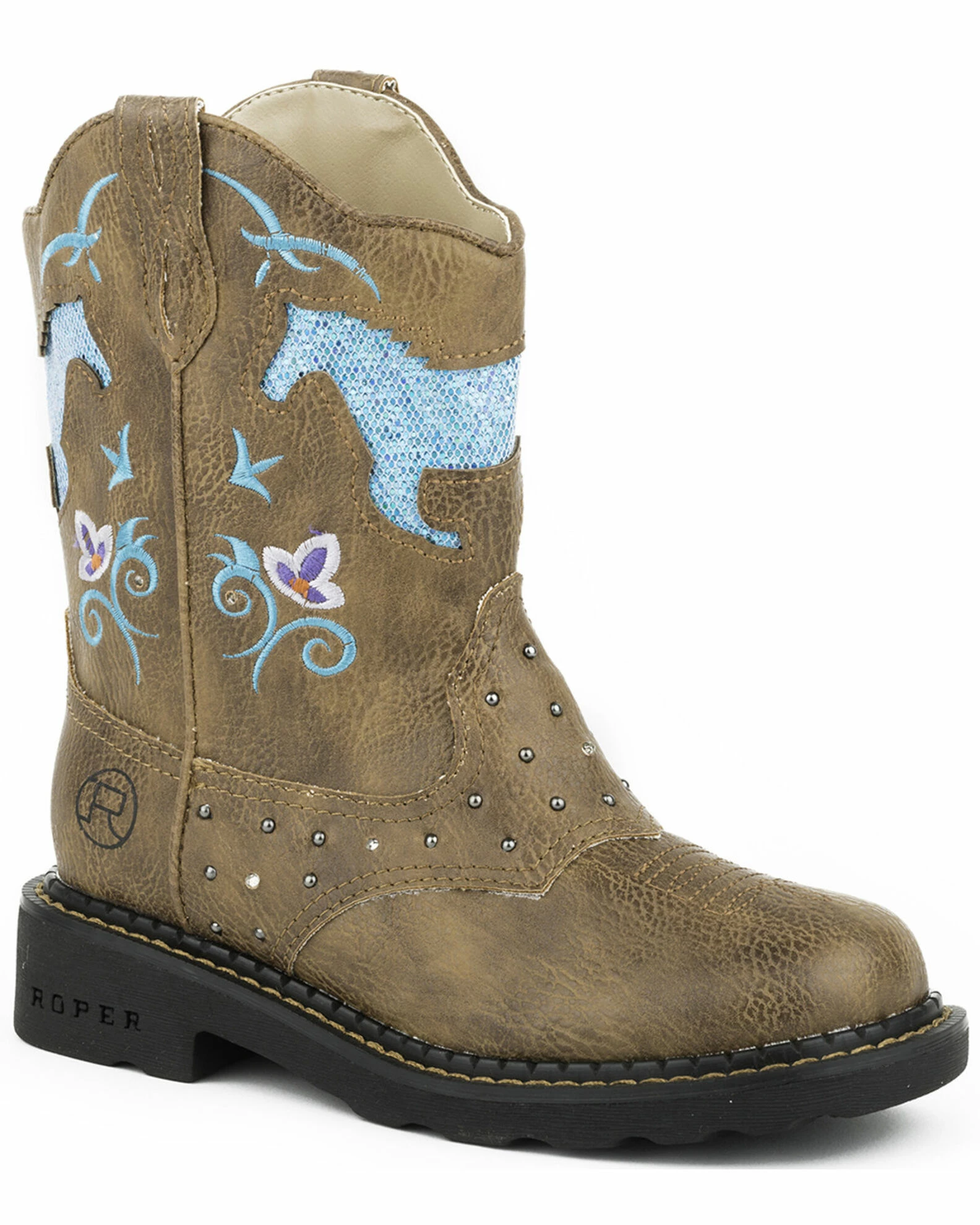 Roper Kid's Horse Flowers Dazzel Lights Western Boots For Toddler-Girls' Tan 3 Roper Kid's Horse Flowers Dazzel Lights Western Boots For Toddler-Girls' Tan