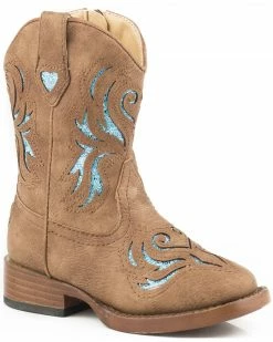 Roper Toddler Girls' Tan Glitter Breeze Cowgirl Boots - Square Toe For Toddler-Girls'