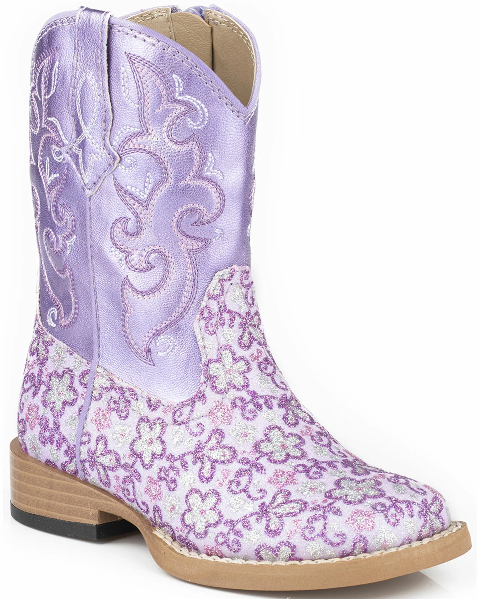 Roper Infant's Floral Glitter Square Toe Western Boots For Toddler-Girls' Purple 3 Roper Infant's Floral Glitter Square Toe Western Boots For Toddler-Girls' Purple