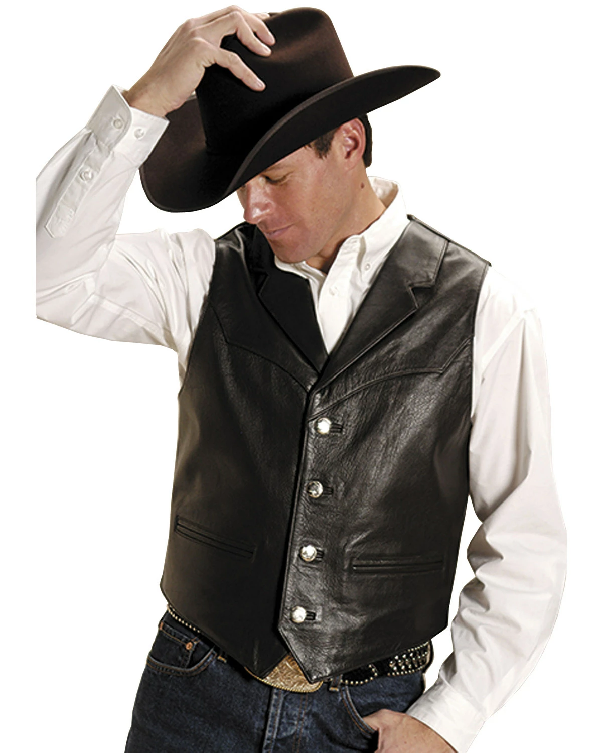 Roper Men's Nappa Notched Collar Leather Vest Black 5 Roper Men's Nappa Notched Collar Leather Vest Black - Image 3