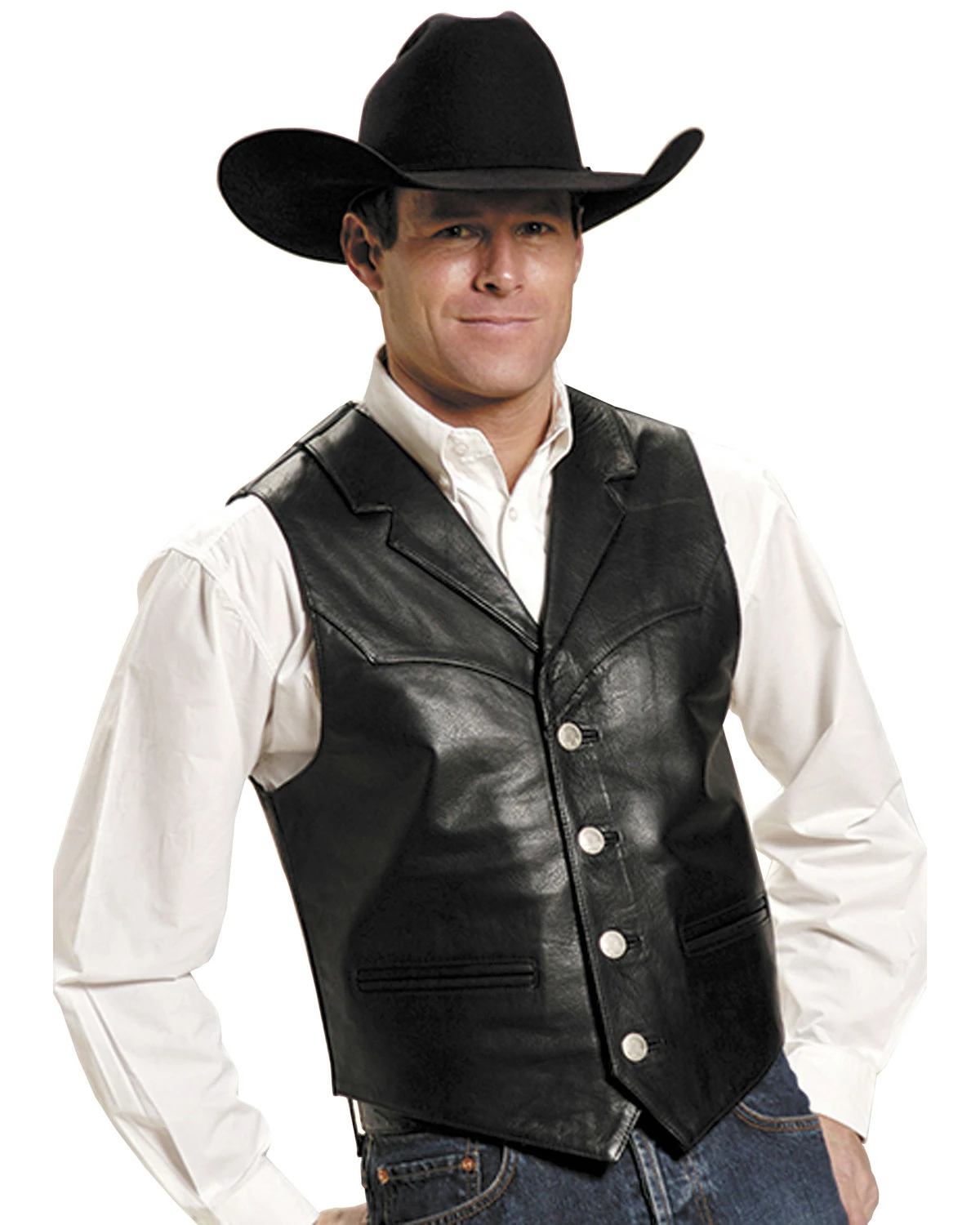 Roper Men's Nappa Notched Collar Leather Vest Black 4 Roper Men's Nappa Notched Collar Leather Vest Black - Image 2