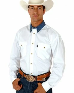 Roper Men's Contrasting Collar Twill Long Sleeve Western Shirt - Big & Tall Denim -Roper Shop 083J76 01 P1