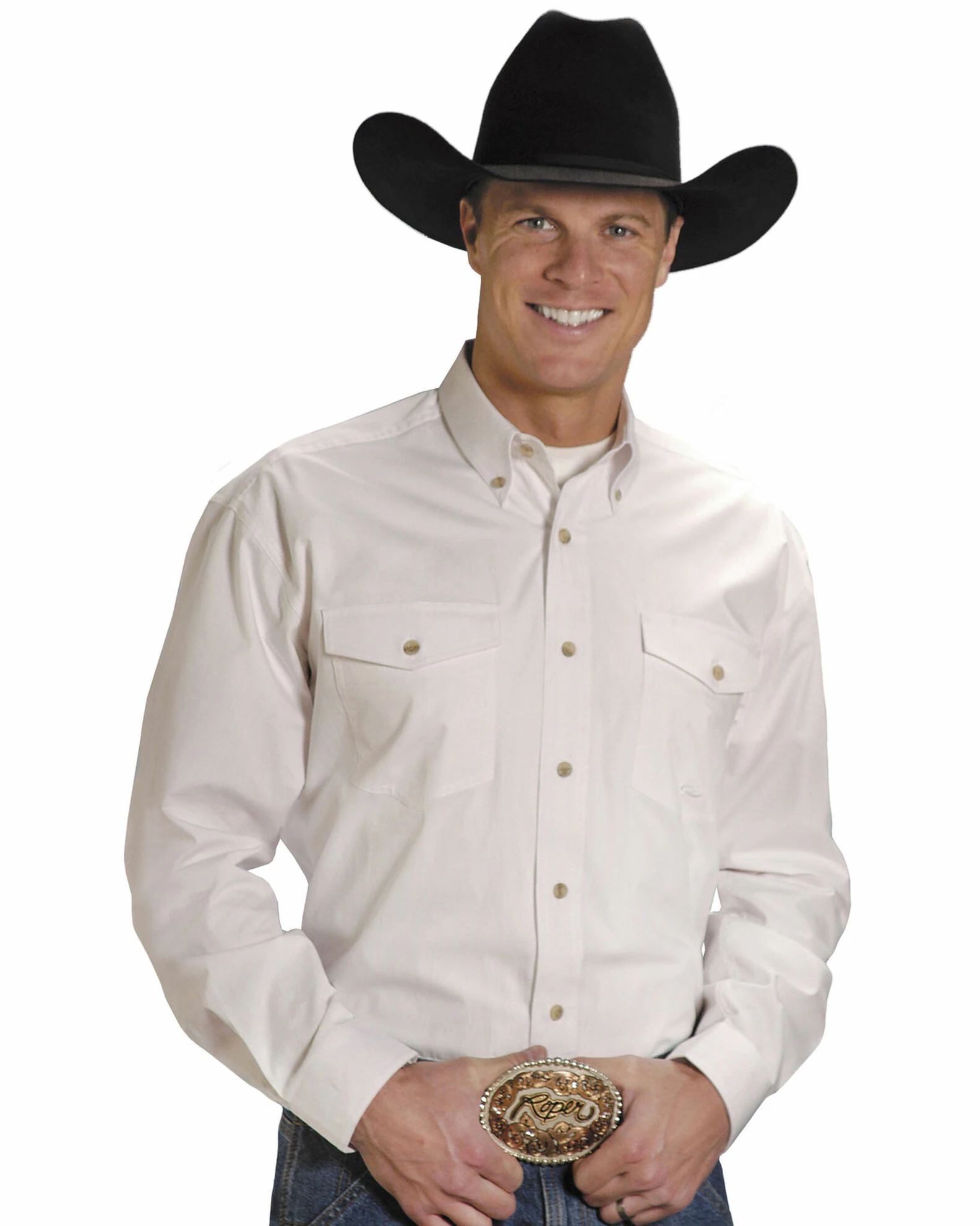 Roper Men's Solid Poplin Long Sleeve Western Shirt - Big & Tall Khaki 3 Roper Men's Solid Poplin Long Sleeve Western Shirt - Big & Tall Khaki
