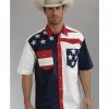 Roper Americana Collection Men's Stars And Stripes Print Short Sleeve Western Shirt Patriotic -Roper Shop 091G75 U9 P1