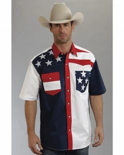 Roper Americana Collection Men's Stars And Stripes Print Short Sleeve Western Shirt Patriotic