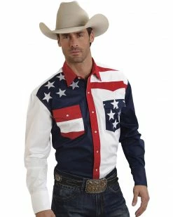 Roper Men's American Flag Long Sleeve Western Shirt Patriotic 7 Roper Men's American Flag Long Sleeve Western Shirt Patriotic -Roper Shop 0924J6 U9 P1 1