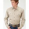 Roper Men's Tan Solid Poplin Long Sleeve Western Shirt -Roper Shop 2000106449 280 P1