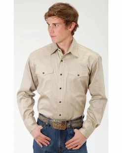 Roper Men's Tan Solid Poplin Long Sleeve Western Shirt