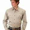 Roper Men's Khaki Solid Poplin Long Sleeve Western Shirt 2 Roper Men's Khaki Solid Poplin Long Sleeve Western Shirt -Roper Shop 2000120905 200 P1