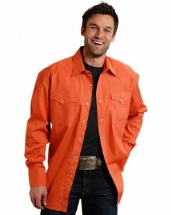 Roper Men's Orange Basic Solid Long Sleeve Western Shirt