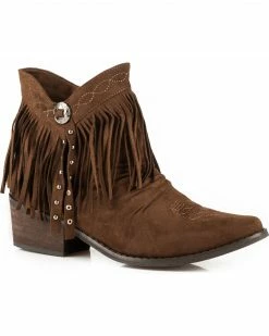 Roper Women's Fringe Suede Western Booties Brown
