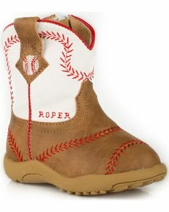 Roper Infant Boys' Cowbaby Baseball Pre-Walker Cowboy Boots - Round Toe For Infant-Boys' Tan