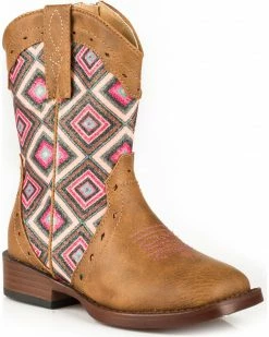 Roper Toddler Girls' Tan Glitter Geo Western Boots - Square Toe For Toddler-Girls' 5 Roper Toddler Girls' Tan Glitter Geo Western Boots - Square Toe For Toddler-Girls' -Roper Shop 2000224092 280 P1 1